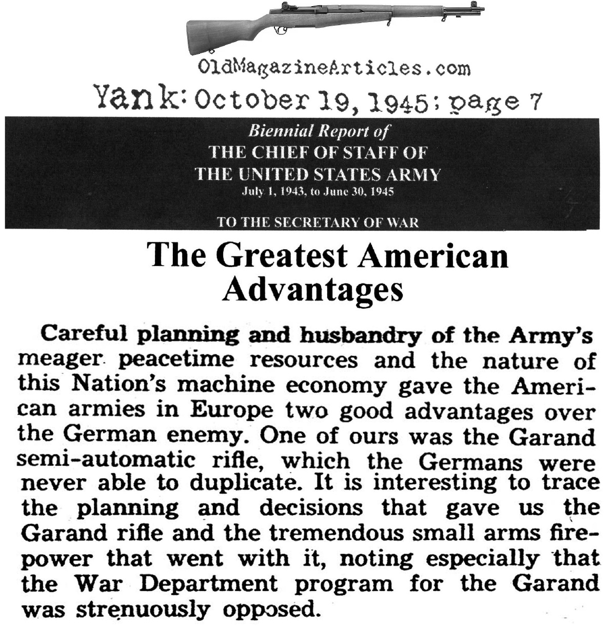 A Word on the American M-1 Garand Rifle (Yank Magazine, 1945)